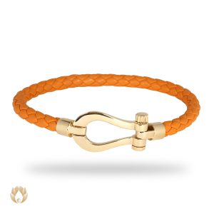 دستبند چرمی فرد رنگ نارنجی طرح امگا